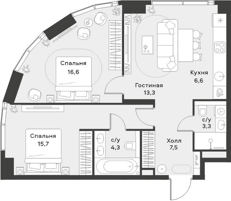 3 ккв (Евро) 67,3 м²