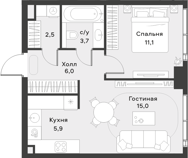 2 ккв (Евро) 44,2 м²