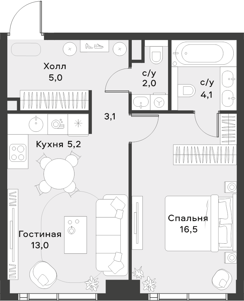 2 ккв (Евро) 48,9 м²