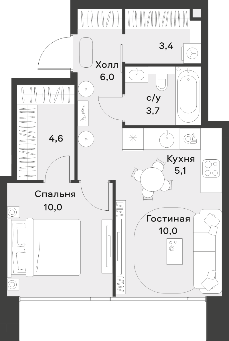 2 ккв (Евро) 42,8 м²