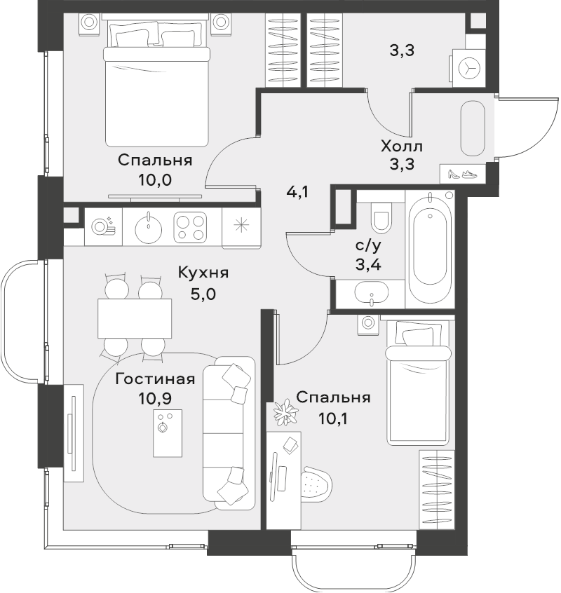 3 ккв (Евро) 50,1 м²