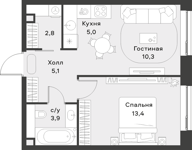 2 ккв (Евро) 40,4 м²