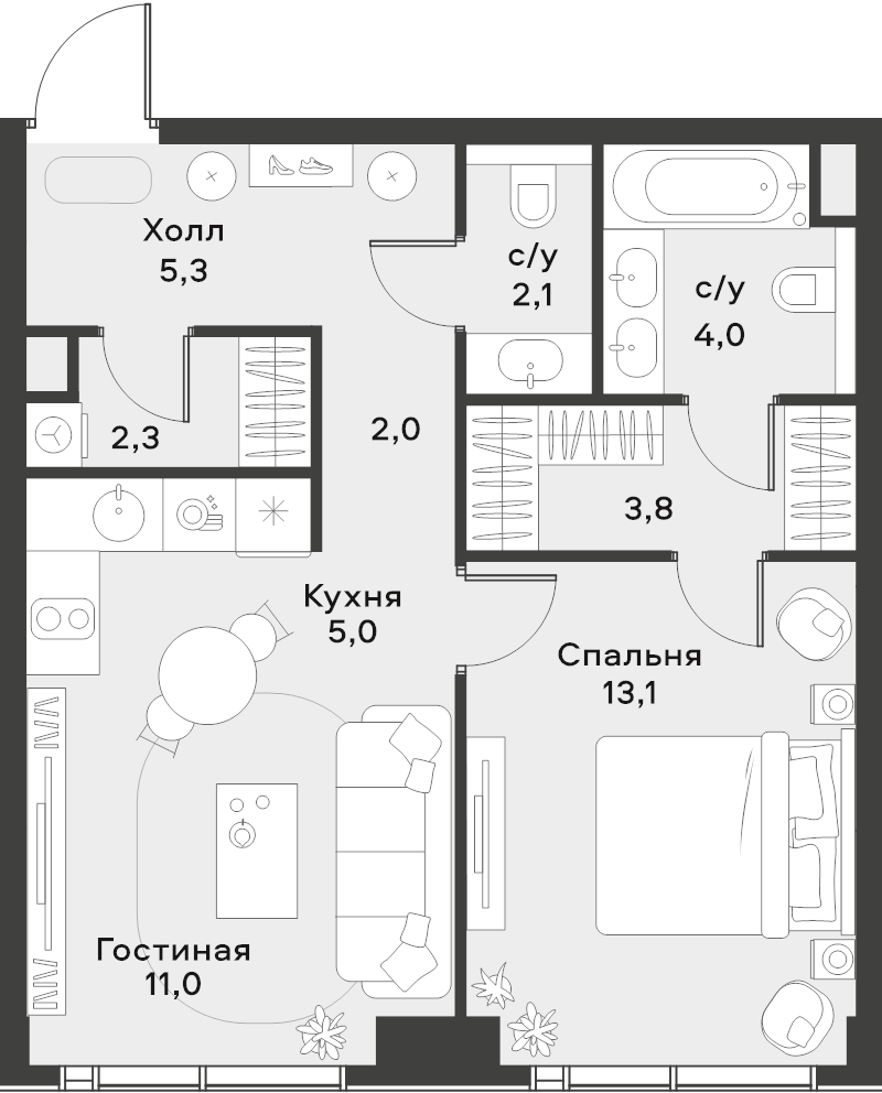 2 ккв (Евро) 48,6 м²