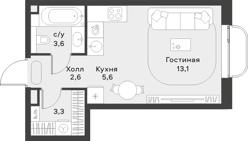 Студия 28,2 м²