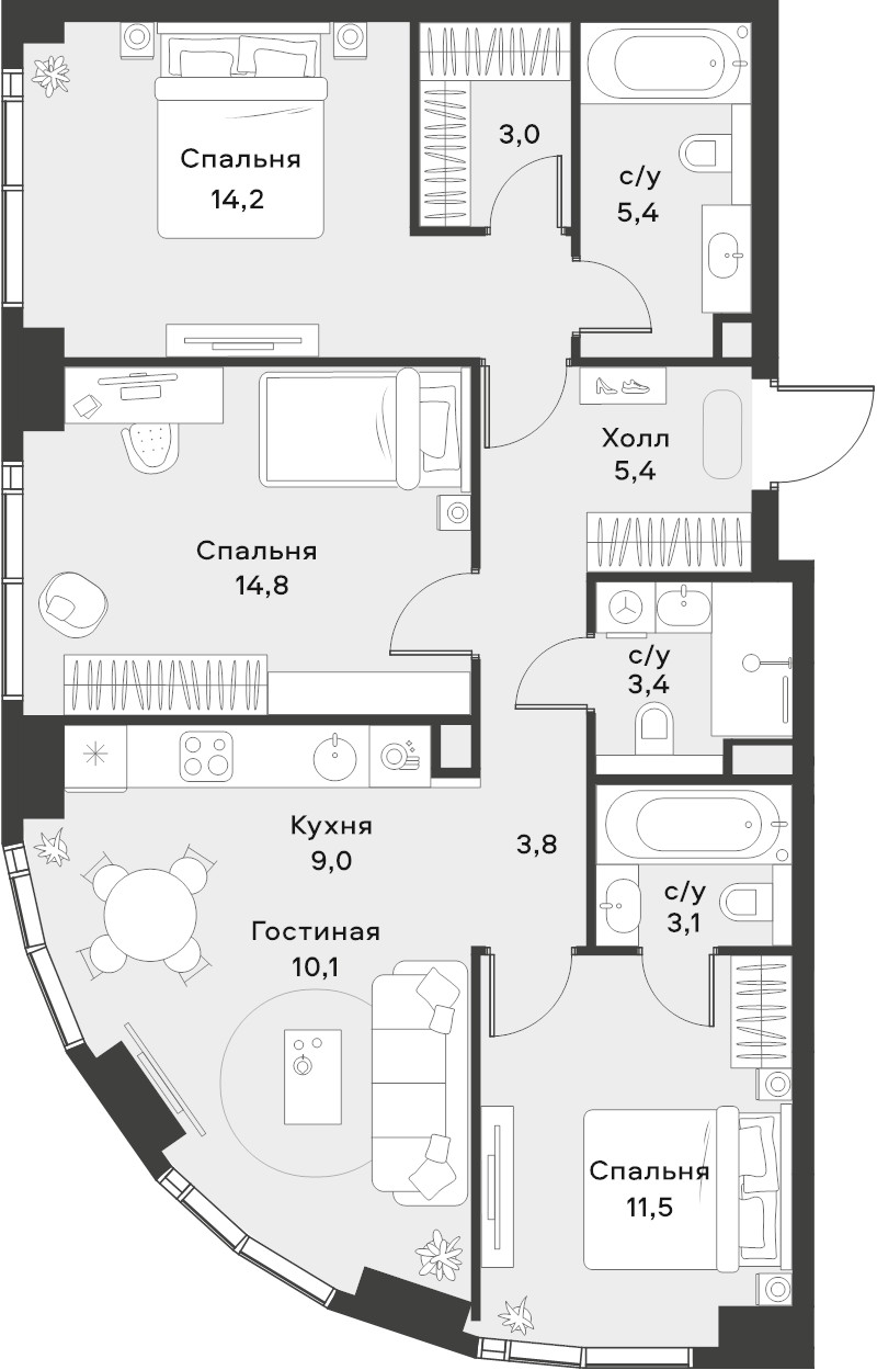 4 ккв (Евро) 83,7 м²