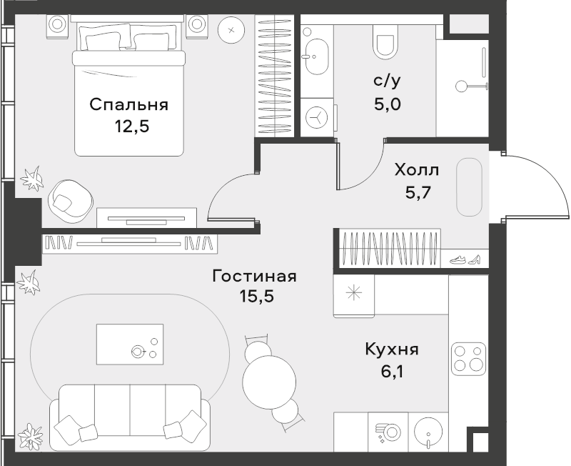 2 ккв (Евро) 44,8 м²