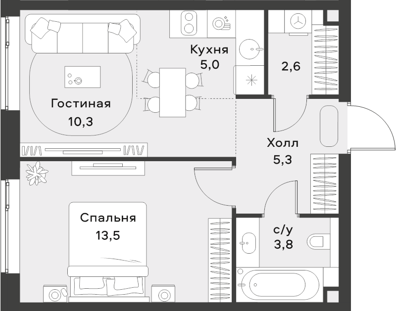 2 ккв (Евро) 40,5 м²