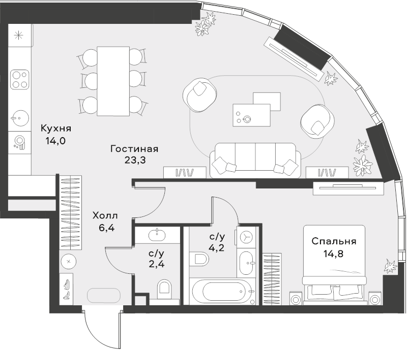 2 ккв (Евро) 65,1 м²