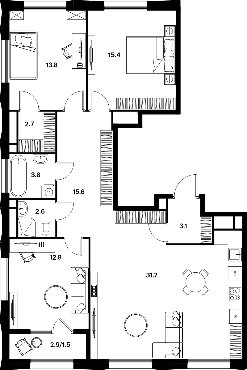 4 ккв (Евро) 101,8 м²