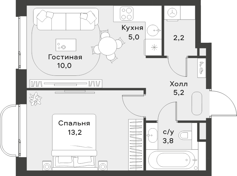 2 ккв (Евро) 39,4 м²