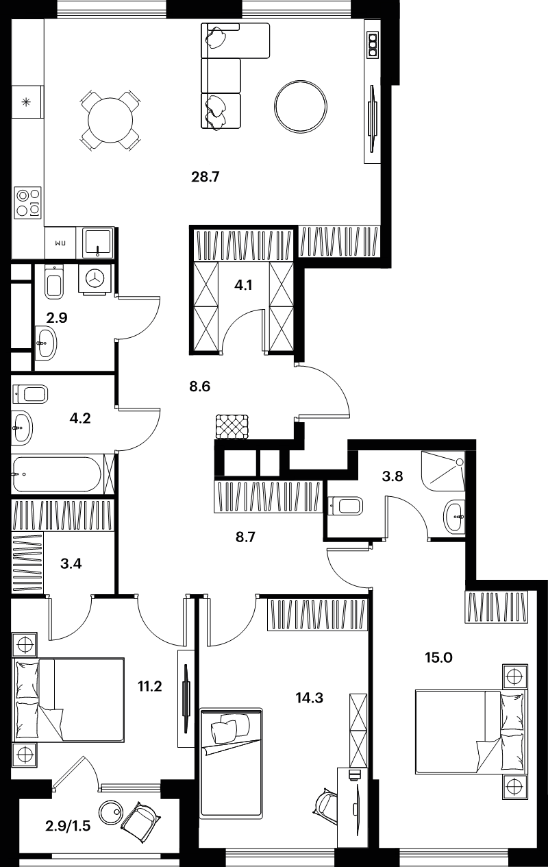 4 ккв (Евро) 105,3 м²