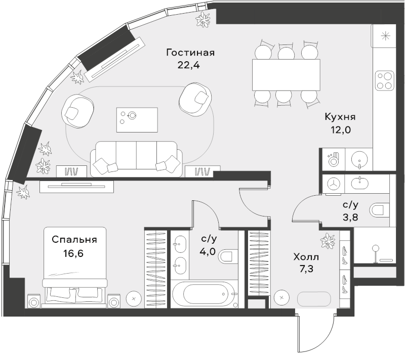 2 ккв (Евро) 66,1 м²
