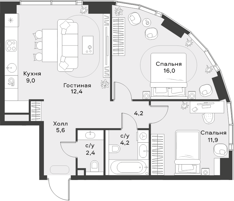 3 ккв (Евро) 65,7 м²
