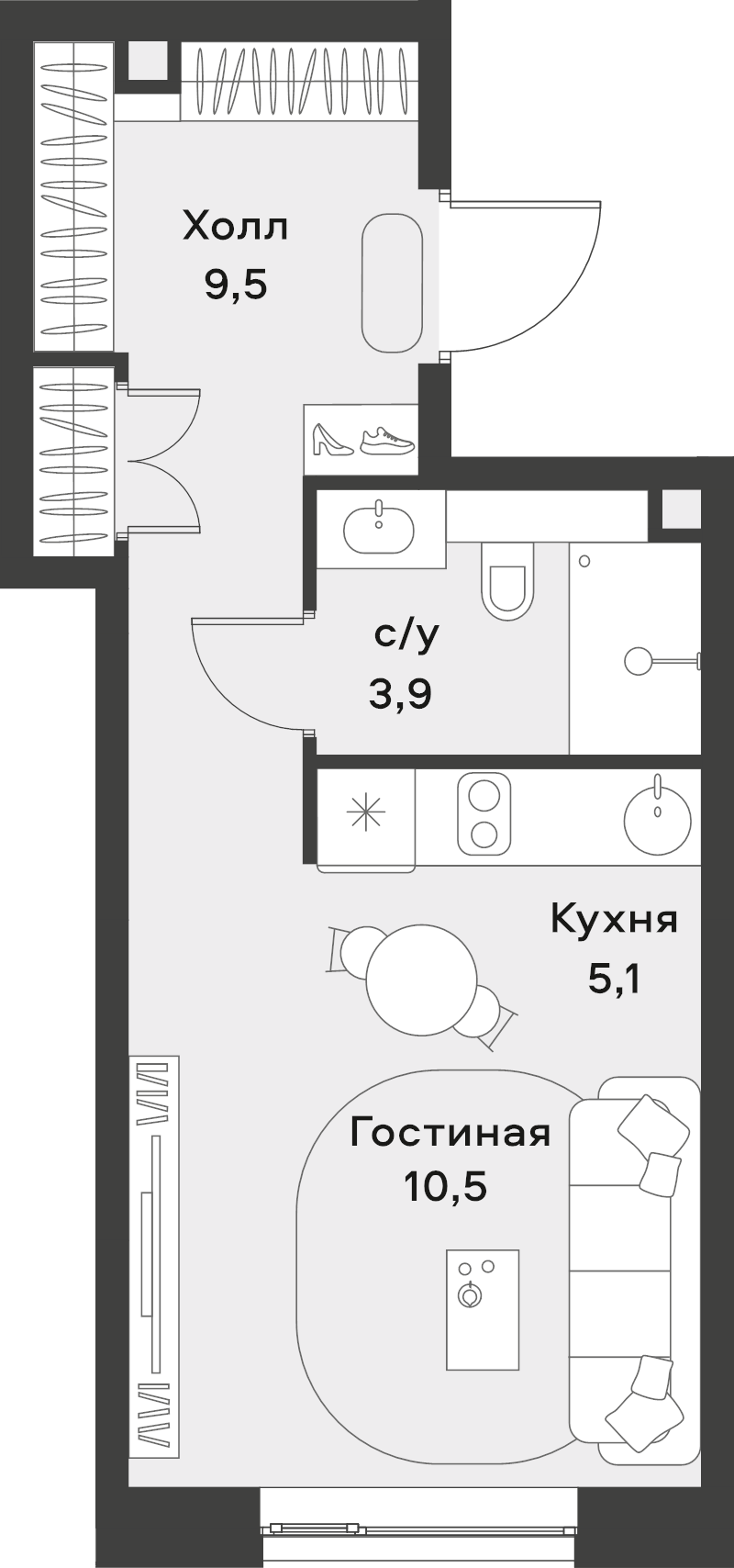 Студия 29 м²