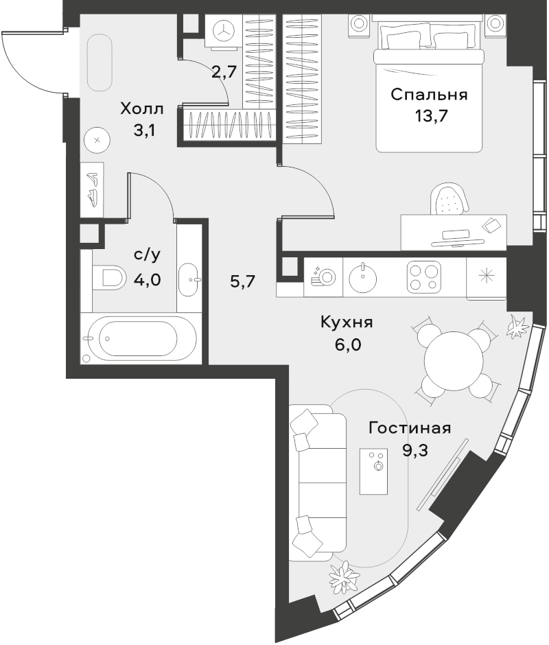2 ккв (Евро) 44,5 м²