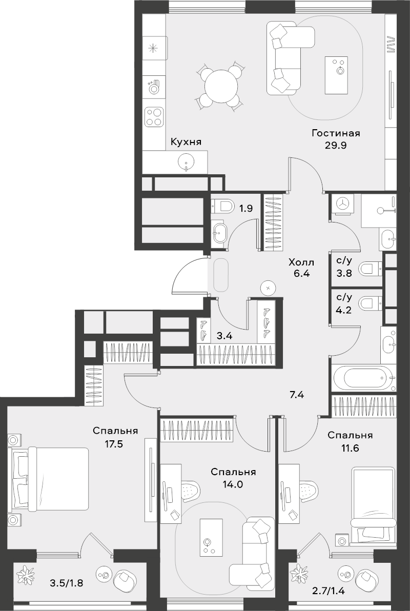 4 ккв (Евро) 102 м²