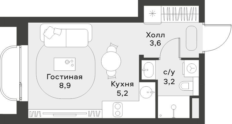 Студия 44,3 м²