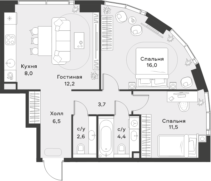 3 ккв (Евро) 64,9 м²