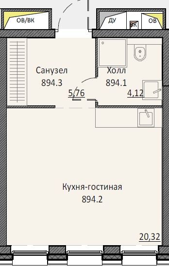 Студия 29,9 м²