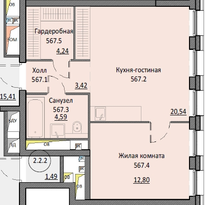 2 ккв (Евро) 45,6 м²