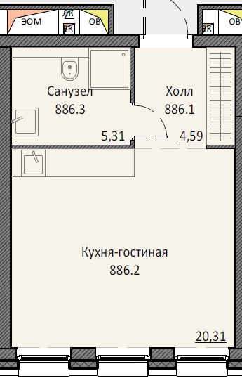 Студия 30,3 м²