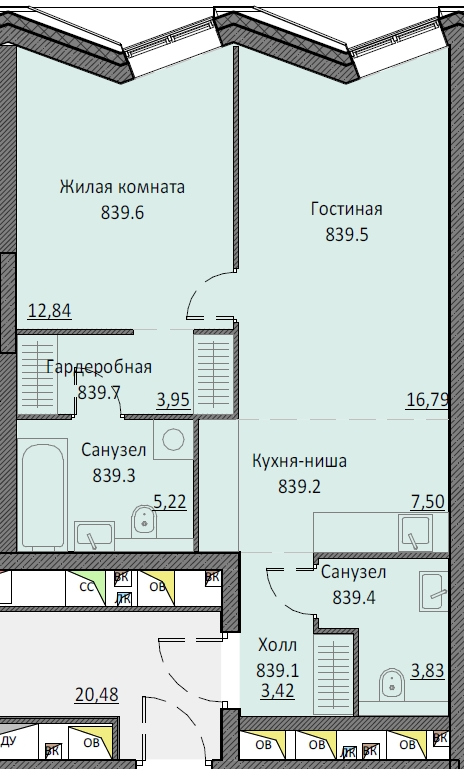 2 ккв (Евро) 52,7 м²