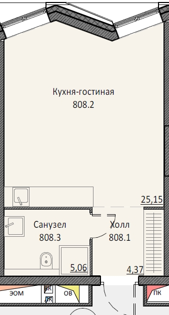 Студия 34,4 м²