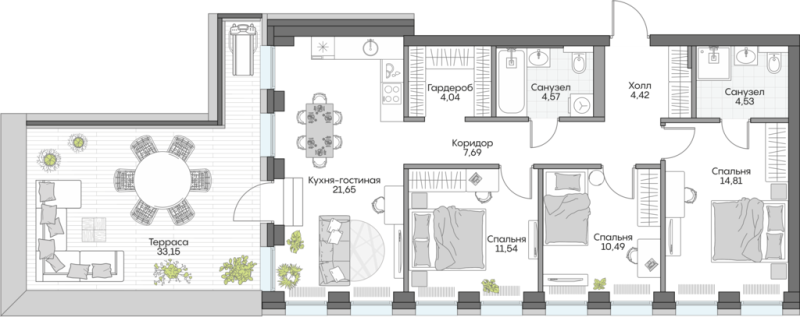 4 ккв (Евро) 113,7 м²