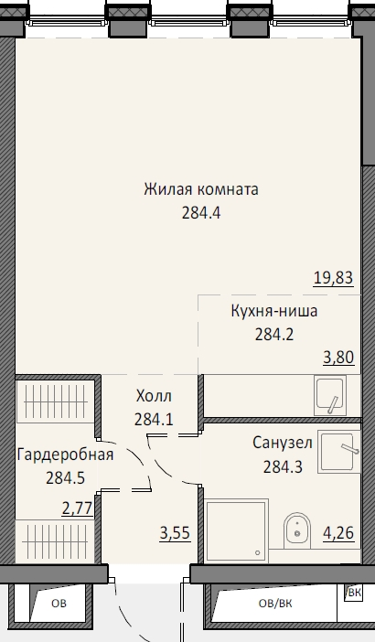 Студия 34,5 м²