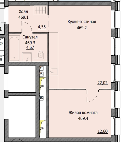 2 ккв (Евро) 44 м²