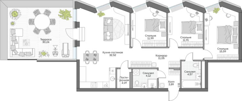 4 ккв (Евро) 125,4 м²