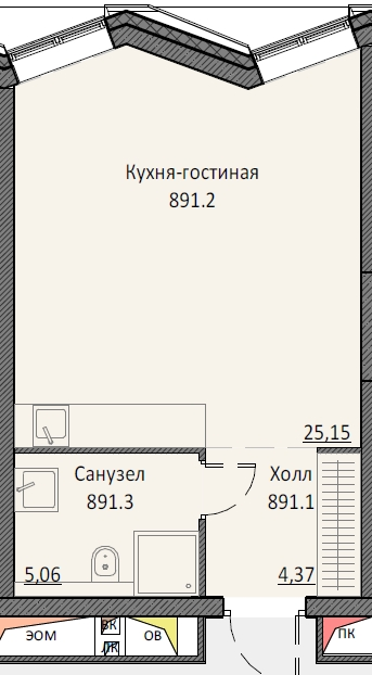 Студия 34,4 м²