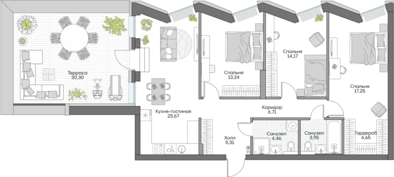 4 ккв (Евро) 121,4 м²