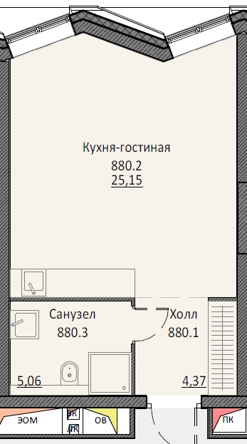 Студия 34,4 м²
