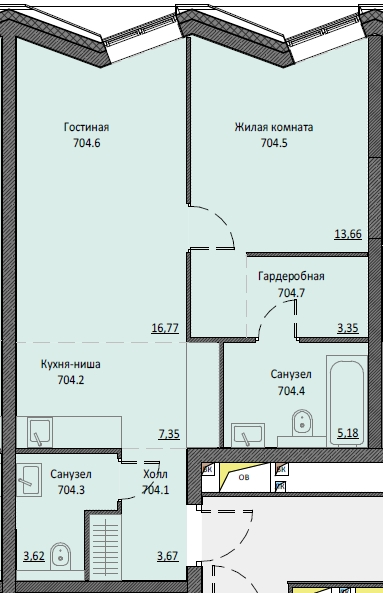 2 ккв (Евро) 52,8 м²