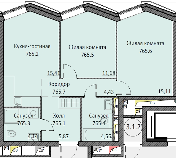 3 ккв (Евро) 61,1 м²