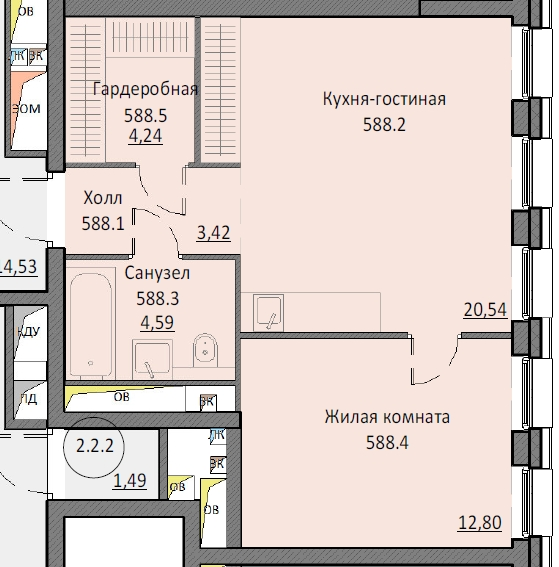 2 ккв (Евро) 45,6 м²
