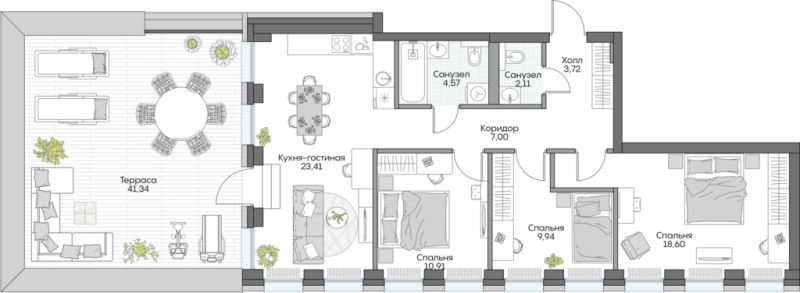 4 ккв (Евро) 118,6 м²