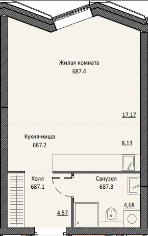 Студия 33,9 м²