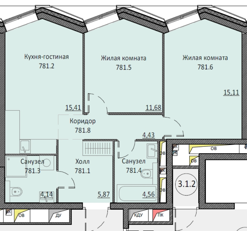 3 ккв (Евро) 61,1 м²