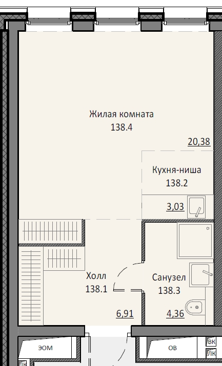 Студия 34,7 м²