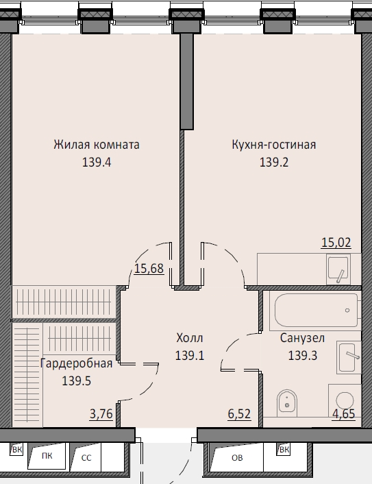 2 ккв (Евро) 45,8 м²