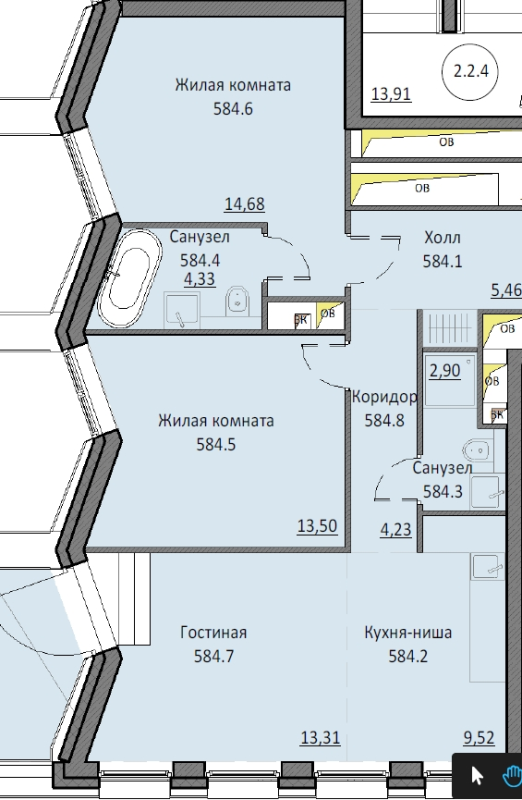 3 ккв (Евро) 68 м²