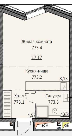 Студия 33,9 м²