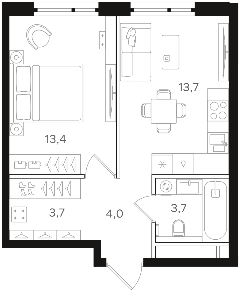 1 ккв 38,5 м²