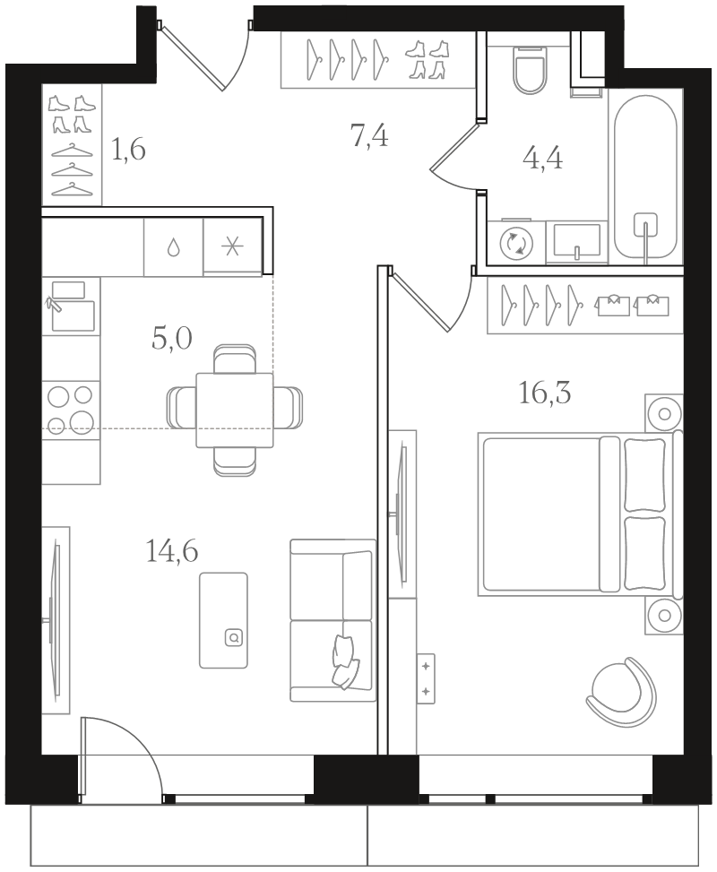 2 ккв (Евро) 49,3 м²
