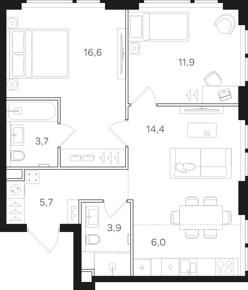 3 ккв (Евро) 62,2 м²