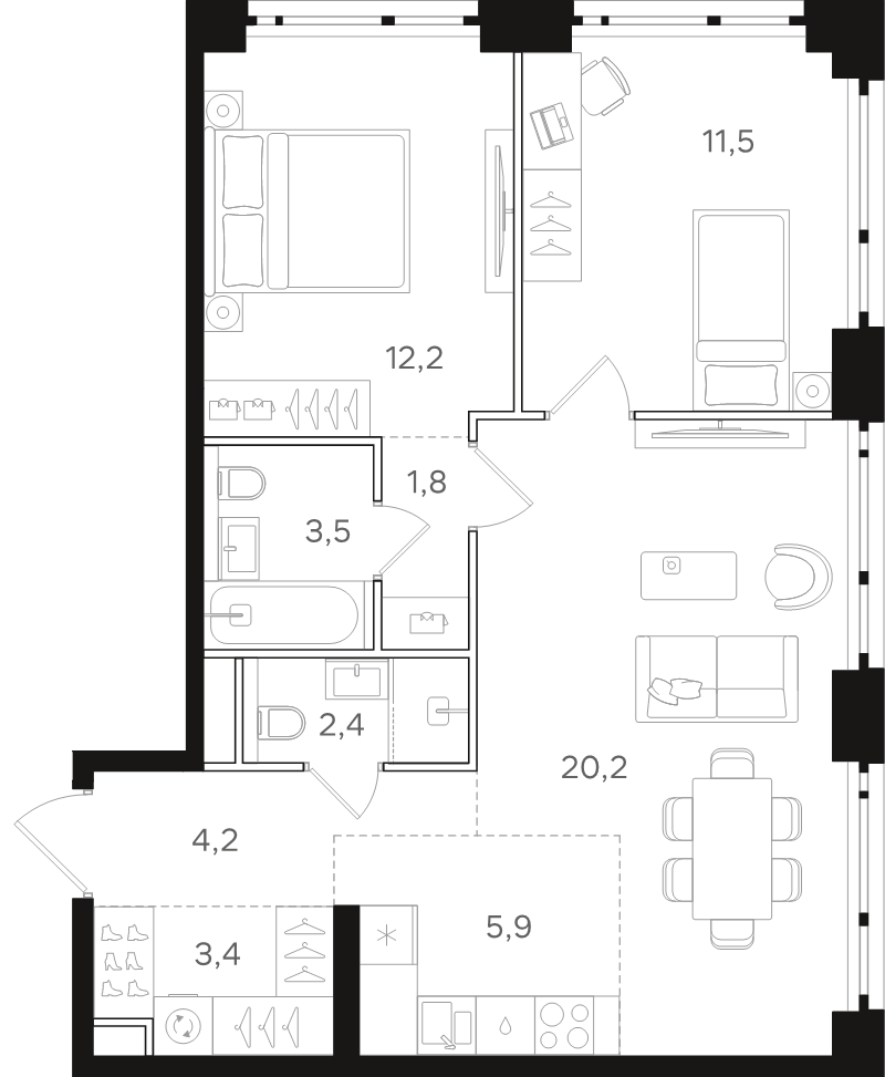 3 ккв (Евро) 65,1 м²