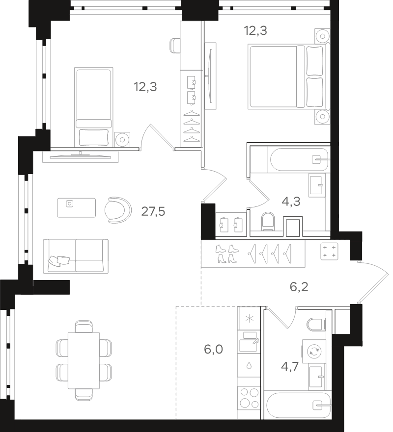 3 ккв (Евро) 73,3 м²