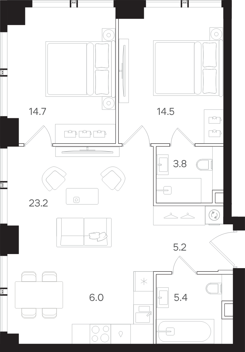3 ккв (Евро) 72,8 м²